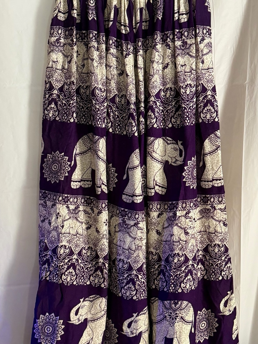 Printed Elephant Boho Maxi Skirt - Purple